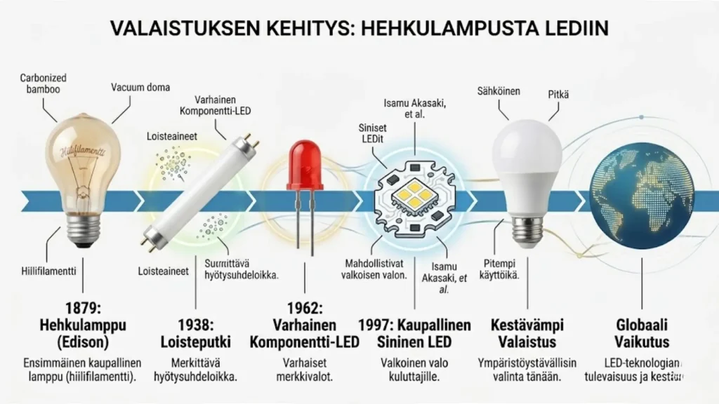 Valaistuksen kehitys Hehkulampusta LEDiin